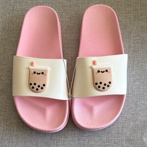 Smoko Pink and White Bubble Boba Tea Slide Sandal Slippers - new!